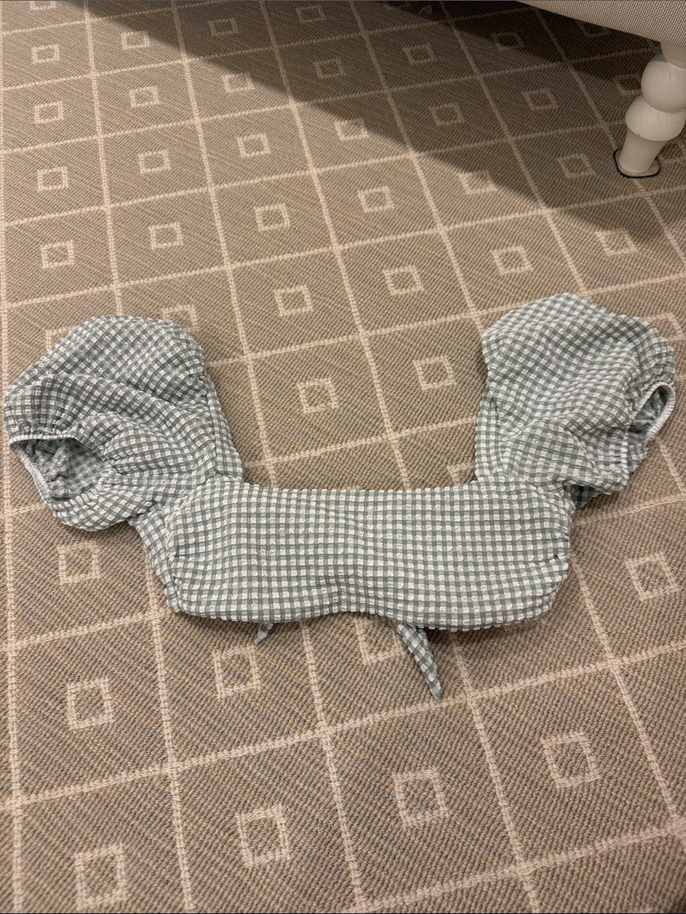 Abercrombie & Fitch Sage Green Gingham Puff Sleeve bikini Top